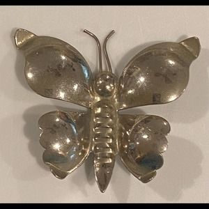 Vintage handmade silver tone butterfly pin brooch